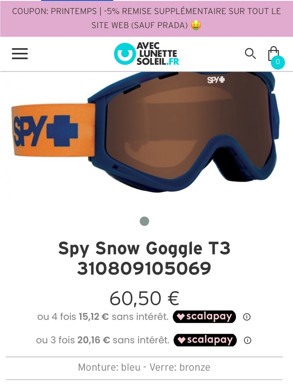 SPY Blue Frame Goggles with Orange Strap